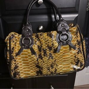 BARR + BARR New York Patent Leather Tote Shoulder Bag Snakeskin Print